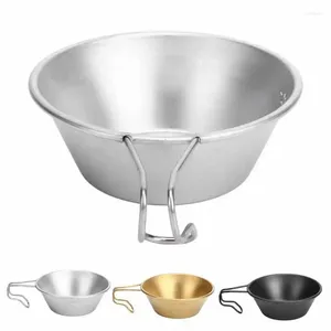 Cups Saucers Stainless Steel Camping Cup Backpacking Bowl With Hook Shape Handle For Outdoor Travel Picnic