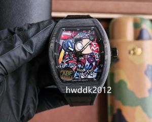 Tonneau Carbon Fiber v45 Doodle Mens Watch Automatic Movment Sapphire Crystal Luxury Brстопишные часы Классические часы