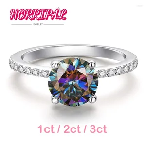 Clusterringe Horripal Trendy Bunte blaue Moissanit Ring 4 Style S925 Sterling Silber 18k plattiert Real Lab Diamond Gra Gem Frauen