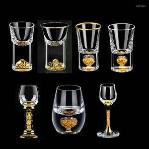 Wine Glasses 24K Gold Leaf Small S Glass Lead-free Crystal Gild Built In Luxury Golden Vodka Spirit Bar Set