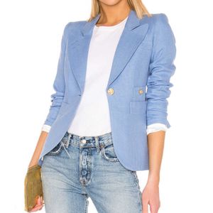 Heiße verkaufte gepolsterte Schultern Ladies Summer Leinen Short Blazer für Frauen