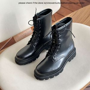 Row Shoes Insはrow rows british Cowhide Edge Front Lace up Thick Sole Martin Boots Versatile Chelsea Boots for Women