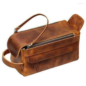 Cosmetic Bags Vintage Leather Women Men Bag Travel Toiletry Wash Make Up