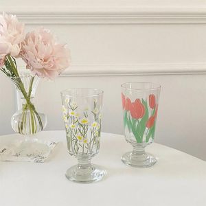 Wine Glasses 4Styles Classical Love Carrying 280ml Glass Cup Gold Short Foot Chrysanthemum Plants Whiskey Vodka Taste Set