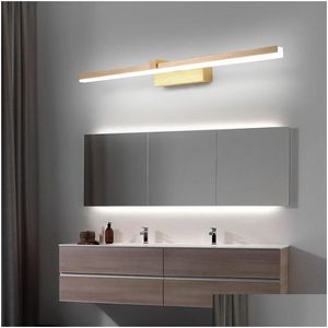 Lampade a parete 110/240 V L40CM 60 cm 80 cm Decori artistica moderna Specchio da bagno a LED Specchio leggero spazzolato Oro Spacchi Waone Wilet Lighting dro dhbfh