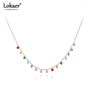 Choker Trendy Böhmen Rostfritt stål Färgglad CZ Crystal Necklace Beach Jewelry Pendant Chain for Women N19125