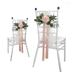 Dekoracyjne kwiaty Yan Boho krzesło na ceremonię ślubną sztuczną różę eukaliptus z wstążką Wed Flower Party Outdoor Agle Bench Decor