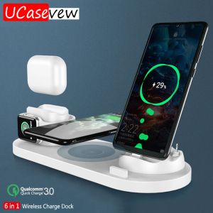 Şarj Cihazları 4'te 1 Şarj Taban Dock Standı İPhone 13 12 11 Pro Max XR XS 8 Plus Charger Station için Apple Watch 2 3 4 5 6 7 AirPos Pro 2