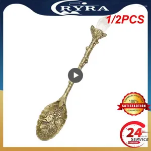 Spoons 1/2PCS Vintage Carved Spoon Crystal Head Pattern Creative Silver Gold Coffee Tea Drinkware Kitchen Tool