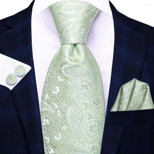 Bow Ties Green Paisley 2024 Fashion Brand For Men Wedding Party Necktie Set Handky Cufflinks Gift Wholesale Hi-Tie