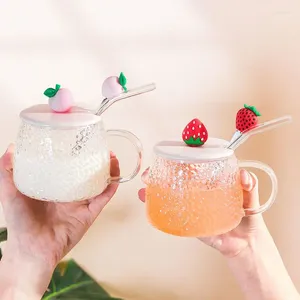 Mugs INS Wind Cute Glass Cup High Temperature Resistant Water Men's And Women's With Lids Spoon Couples Coffee Flower Tea