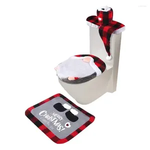 Toilet Seat Covers Christmas Cover And Rug Set 4PCS/Set Funny Gnome Tissue Box Tank