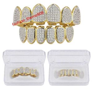 Hip Hop clássico dentes grades de cor dourado CZ Micro Pave de pavimento exclusivo