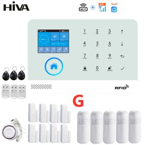 Kits HIVA PG103 TUYA WiFi GSM Alarm System Trådlöst inbrottstjuv Hemsäkerhetssystem med RFID -kortrörelsesensor App Remote Control