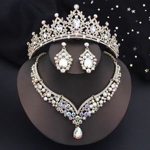 Set di gioielli Dubai blu piccoli diadesi per donne orecchini da corona e collana nuziale ragazze da 3 pezzi Accessori in costume 240401