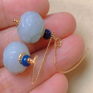 Dangle Ohrringe natürliche runde weiße Jade Lapis Lazuli Perlen Eardrop Gold Ohrstud