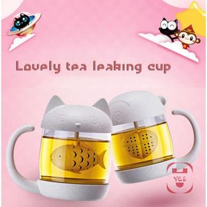 Vinglas 250 ml Glass Cup Cartoon Cute Pet Soak Filter med te som läcker högt temperaturmotståndslock för kök