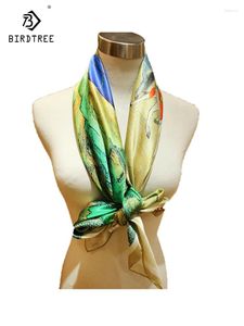 Scarves Birdtree Gerçek İpek Eşarp Retro Çin tarzı Baskı Kadın Hediyesi Zarif Kerchief 2024 Bahar Moda Saten Şal A41527QC