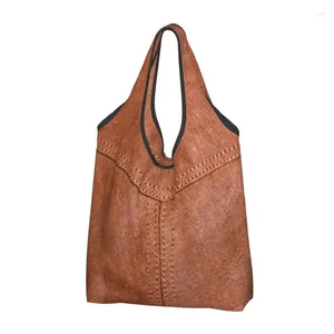 Förvaringspåsar brun läder livsmedel på shopping shopping mode vintage textur medeltida shoppare axelväska stor kapacitet handväska