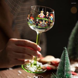 Wine Glasses Nordic HANSI Style Alsace Kids Wineglass Sherry Goblet Festival Party Liqueur Glass Folk Hand Painting Green Rod Cocktail Cup