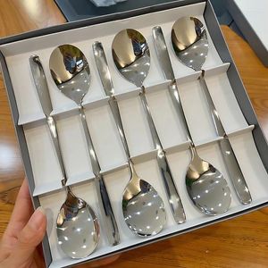 Spoons Stainless Steel Cutlery Set Icecream Dessert Coffee Fruit Fork Long Handle Soup Spoon Flatware Kitchen Tableware Utensils