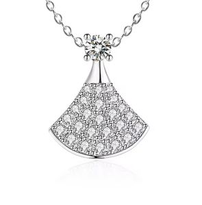 925 Sterling Silver 0.62 Ct Real Round Cut Moissanite Pendant Skirt Shaped Necklace For Women Gifts Wedding Party Bridal Jewelry