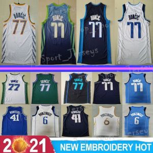 カスタムアダルトメンズバスケットボールDirk Nowitzki Jersey 41 Luka Doncic 77 Kristaps Porzingis 6 Edition