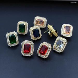 Dangle Earrings 6pair Quality Colors Clear White Blue CZ Zircon Rectangle Post Silver Gold Plated Copper Studs For DIY Women