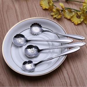 Kaffescoops 8 st/set rostfritt stål blommor form te sked teskedar glass sockersocker platta sliver guld bordsvaror kök verktyg