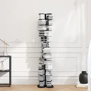 Dekorativa plattor Creative rostfritt stål vardagsrum förvaringsställ med roterande bokhylla vertikala osynliga golvbesparande rymddesign