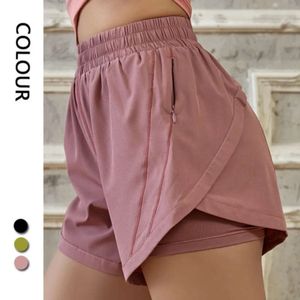 2024 Lululemeni Athletic Hotty Hot Shorts Hot Unse Tito Tecido Falso de duas peças de duas peças Fiess Running Gym Roupas de ginástica Yoga Booty Short NGJ668