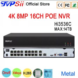 Registratore Rilevamento del viso Metal HI3536C MAX.14TB XMEYE 4K 8MP 16 CANNEL 16CH H.265+ Audio IP Poe Onvif CCTV DVR NVR Video