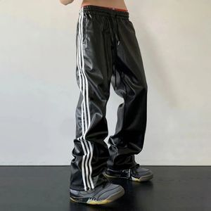 2024 MENS Spring Autumn فقدان مستقيم الاستقصاء المعنى النسيج Wideleg Sports Pants High Street Style Leather 240326