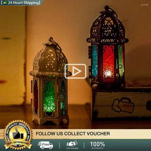 Candle Holders High Quality Glass Crystal Moroccan Metal Hollow Holder Lantern Hanging Living Room Home Decoration Gift