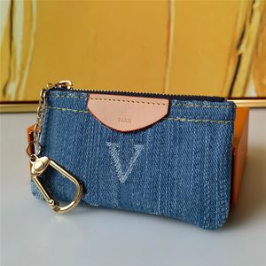 Denim Designer Coin Purse For Women Small Leather Purse Mens Luxury Mini Wallet Card Holder Classic Old Flowers Short Zipper Cardholder