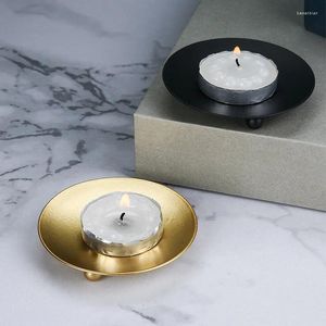 Candle Holders Gold Black American Style Holder Dish Small Iron Tray Round Metal Wedding Props1PC