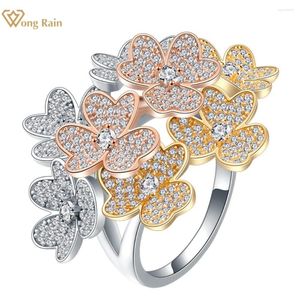 Cluster Rings Wong Rain Luxury Hyperbole 925 Sterling Silver Flowers High Carbon Diamond Gemstone Fine Jewelry 18K Gold Plated Ring