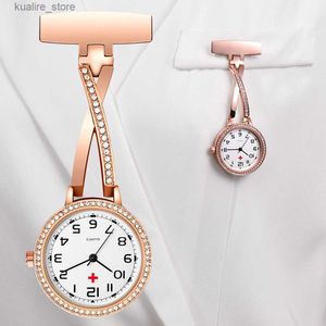 Pocket Watches Clip-On FOB Quarz Brosche Hänge Hängende Krankenschwester Pin Mode Luxus Kristall Männer Frauen Unisex Full Steel Pocket Relogio Uhr L240402