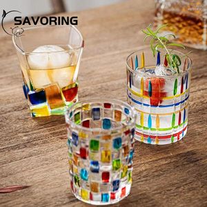 Vinglas 1 st färgglada Anaglyph Crystal Glass Water Cup Ins Wind Woven Juice Coffee Girl Weaving Cube Whisky Drinkware Gift