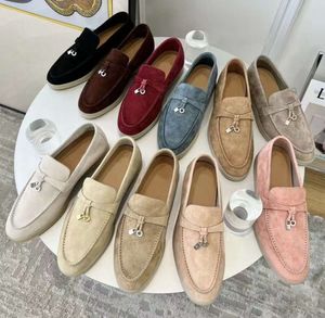 LP designer dress shoes for womens top quality Cashmere Leather man loafers High elastic beef tendon bottom casual Flat Heel Soft sole Women work Office Shoe berw