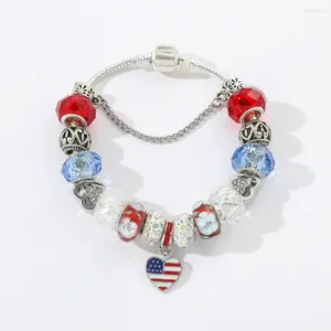Strand American Flag Heart Shaped Pendant Armband Metal Pärlor Diy Bangle Fashion Jewelry Accessories for Women Men