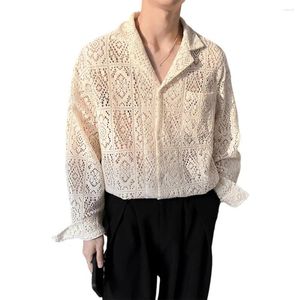 Męskie koszulki męskie Mężczyźni Długie rękawowe Top Retro pusta koszula z długim rękawem z odrzuconym kołnierzem Pocket Streetwear Club Style