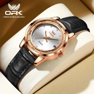 WATKSES WATKSES OPK 6013 NEW BUSINESS WOMENS ES Waterproof Luminous Calendar Quartz for Women Leather Leater Brand List Lrist L240402