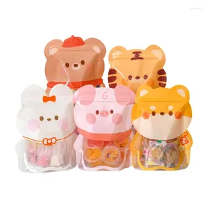 Present Wrap Cartoon Animal Cookie Candy Plastic dragkedja Väskor Kids Födelsedag Pack Handgjorda kex Snack Packing Pouch för liten bussighet