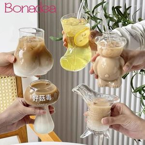 Wine Glasses Creative Glass Coffee Cups Funny Bear Water Cup Personalized Custom Mushroom Milk Juice Home Decoration Kitchen Tool