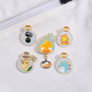 Children's Cartoon Metal Badge Flame Black Cat animal drift bottle creative brooch cute hand-painted brooch birthday gift spirited away pin