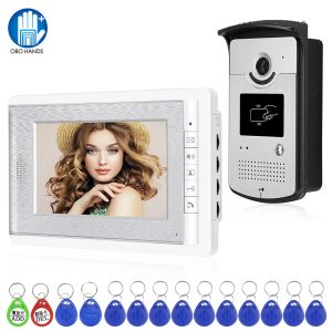 Dörrklockor RFID Video Intercom System Door Phone 7Inch Color Monitor Screen Video Camera Doorbell Support Em Card Unlocking for Home Villa