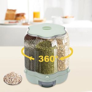 Storage Bottles Rotating Dry Food Cereal Dispenser Airtight Kitchen 6in1 Container 12kg