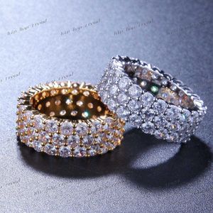 Wholesale Gold plated Three Row Paved Wedding Full Eternity Band 3 circles Moissanite band ring
