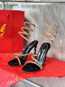 Kadınlar RC Sandal Seksi Yüksek Topuklu Margot Siyah Rhinestone Strap Mücevher Sandal Lady Gelinlik Pompaları Şerit Gitter Tabelaları Lüks Tasarımcı